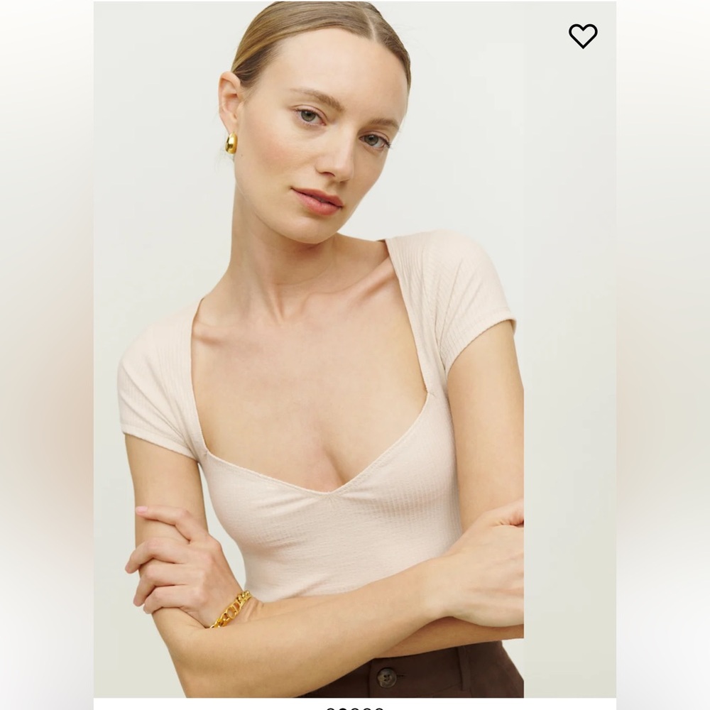 Reformation Zya Ribbed Knit Top cap sleeves almond